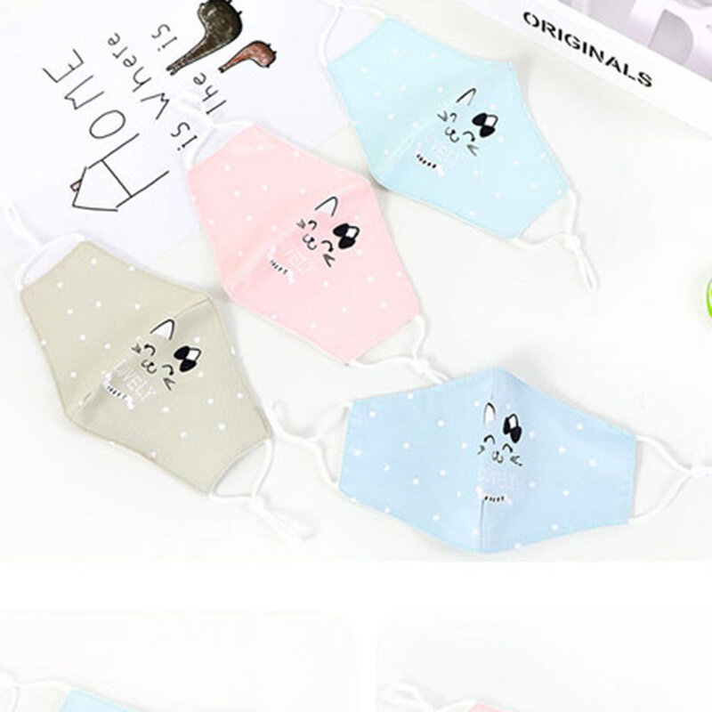 1pc Cartoon Cat Print Folding Mask Breathable Washable Adjustable Ear Cord Children's Masks Mouth Mask Face Cover Health Care