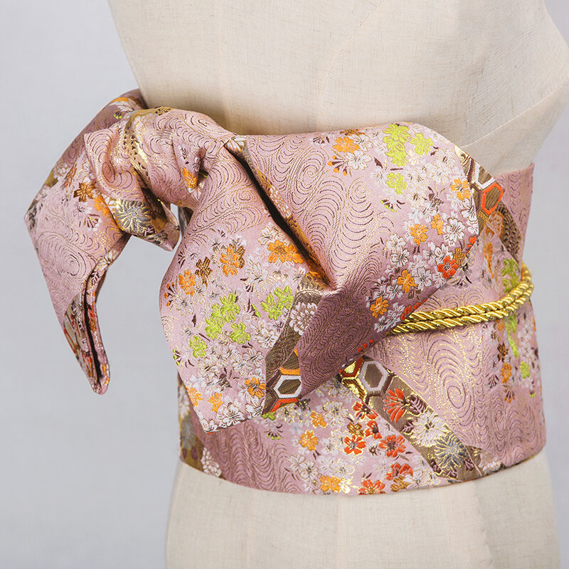 Faja Kimono japonesa para mujer, accesorio de vestir con estampado de flores y mariposas, pretina Yukata, ropa de Cosplay de estilo Vintage