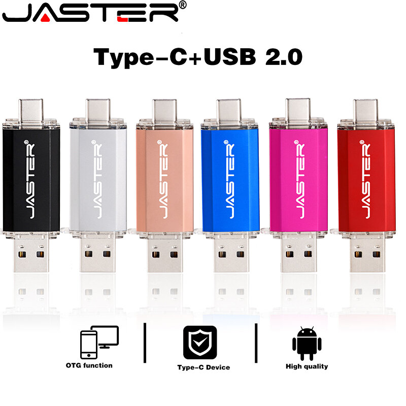Jaster Tipe-C USB2.0 Plastik OTG P019 Driver USB USB Mini-Flashdisk Logam Hadiah 16Gb 32gb