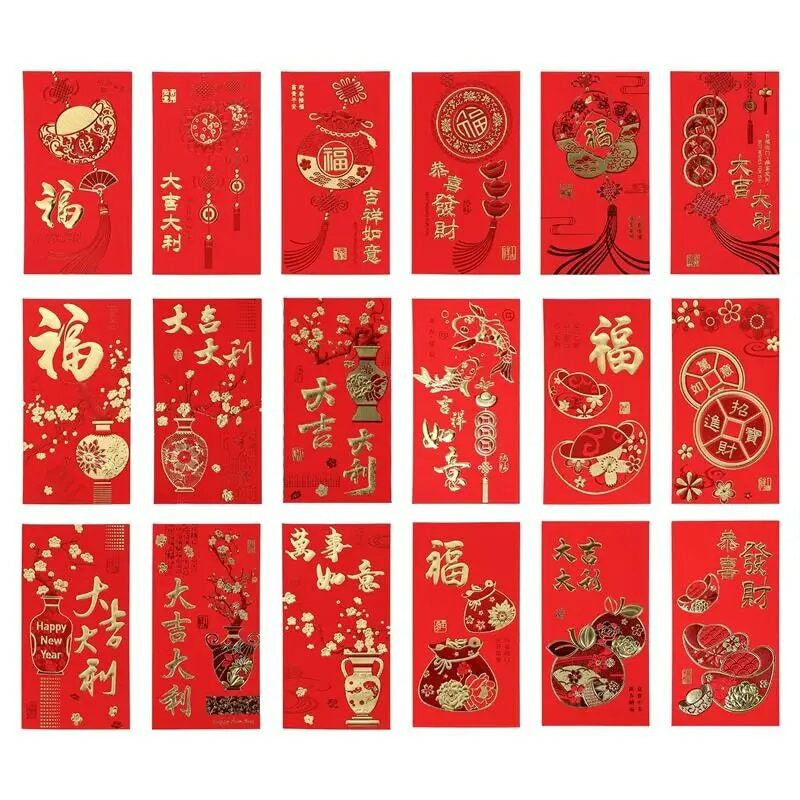 36Pcs ซองจดหมายสีแดงปีใหม่คู่มือจีนใหม่ปีสีแดงซองกระเป๋าสีแดงฤดูใบไม้ผลิเทศกาลแต่งงานวันเกิดสีแดงซอง