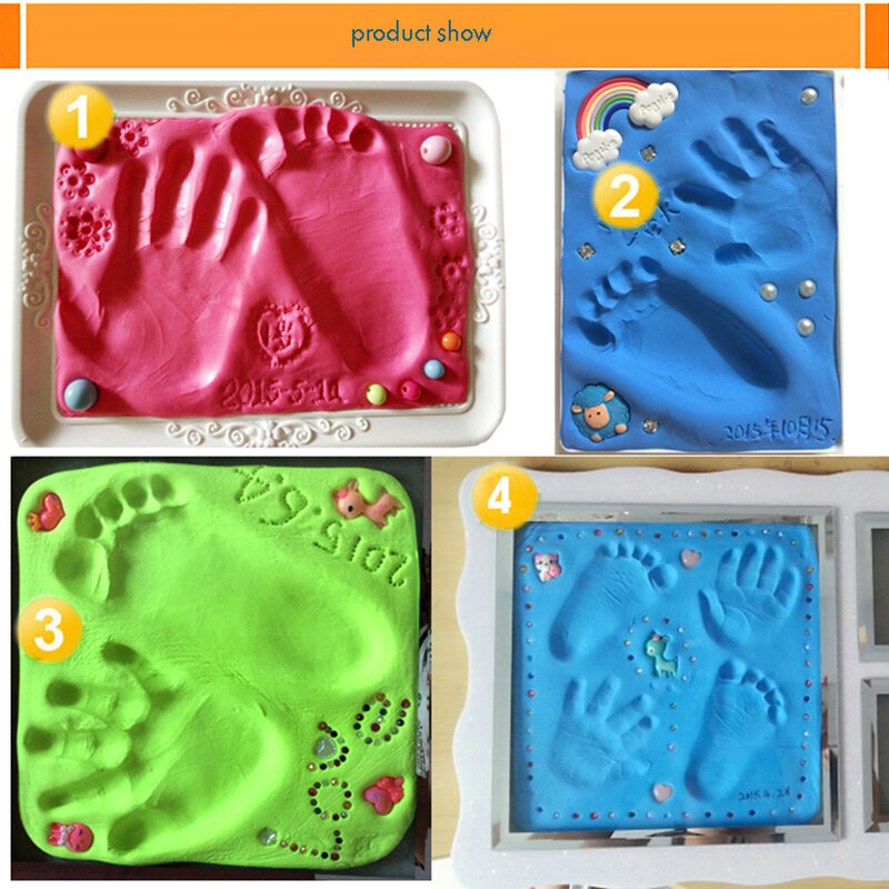 Baby Handprint & Footprint Keepsake Soft Clay Baby Care Air แห้ง Footprint Clay Inkpad,ปลอดภัย-ปลอดสารพิษ,ของขวัญเด็ก