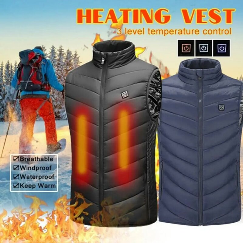 Chaqueta de invierno para hombre y mujer, chaleco eléctrico calentado por USB, sin mangas, lavable, para deportes al aire libre, cálida