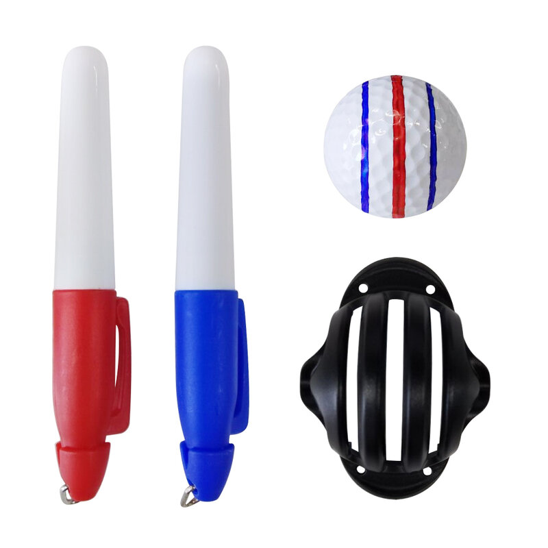 골프공 라이너 트리플 라인 마커 펜 2 개, 블루 레드 퍼팅 위치 보조 라인 마커, 드롭 쉽