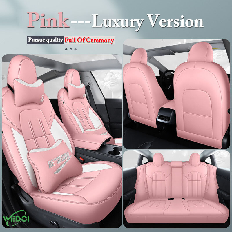 Coprisedile per auto WEDOI per Tesla Model 3 2021 PU in pelle rosa con protezione completa per cuscino per accessori Tesla 2021