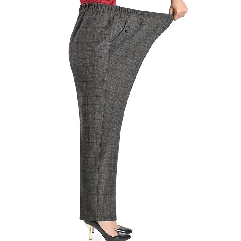 Celana Wanita Ukuran Besar 5XL Celana Elastis Elastis Tinggi Longgar Pakaian Usia Menengah Celana Musim Gugur Celana Lurus Longgar Celana Dalam Wanita