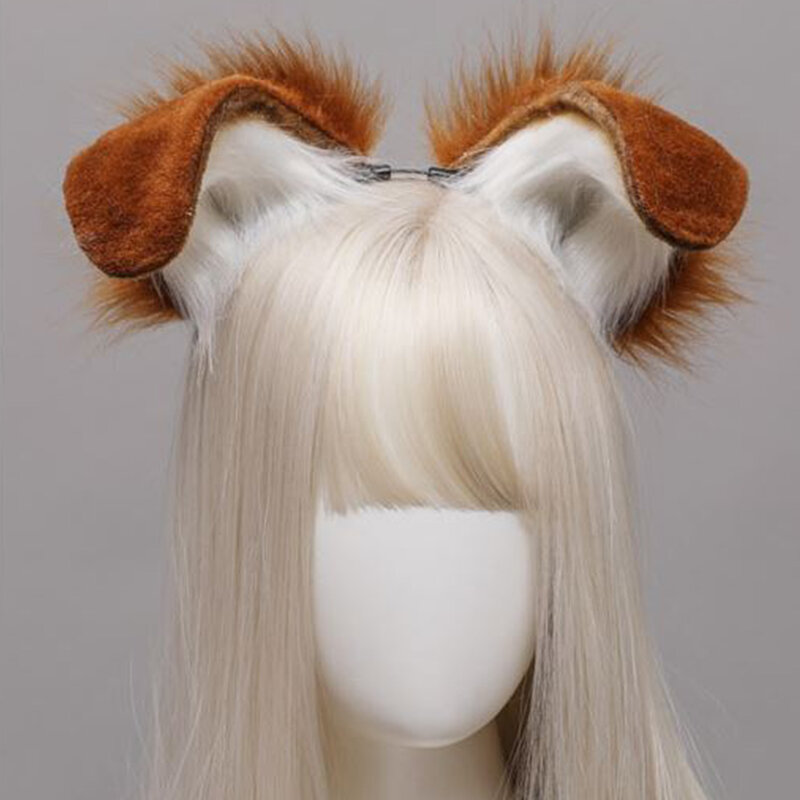 Tocado de orejas de perro peludas para mujer, diadema de felpa hecha a mano de Anime para Halloween, accesorios de Cosplay de Navidad