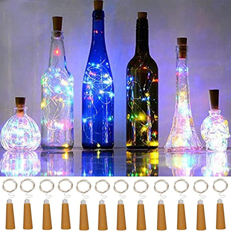 Guirlande lumineuse LED pour bouteille de vin avec liège, fil en cuivre, féerique, décoration pour fête de noël, mariage, 20 pièces