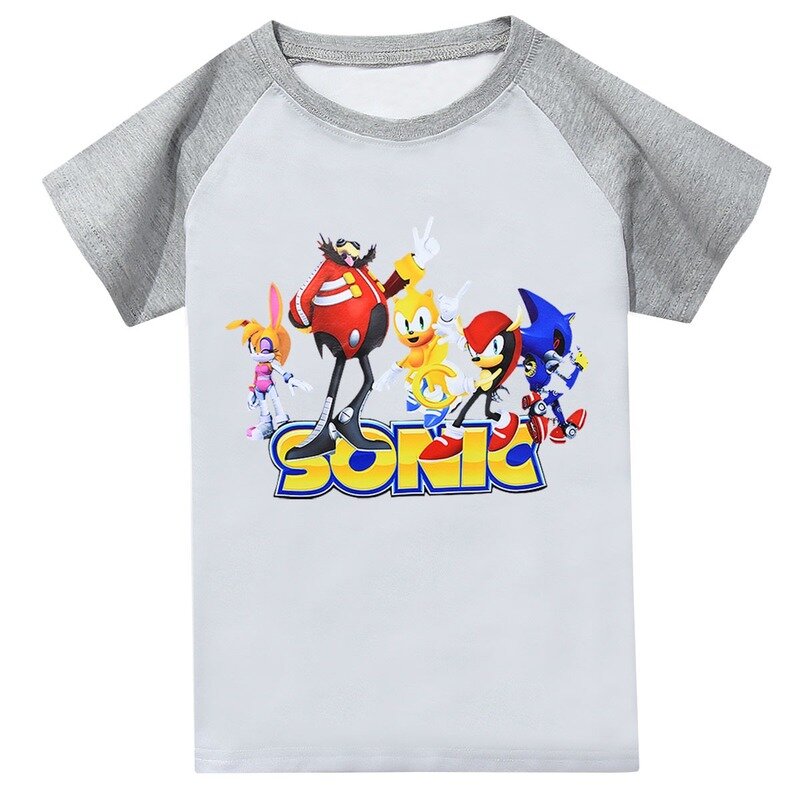 2020 summer new  Sonic The Hedgehogcartoon printing boy girl hit color sports casual refreshing cotton 2-16Y T-shirt top