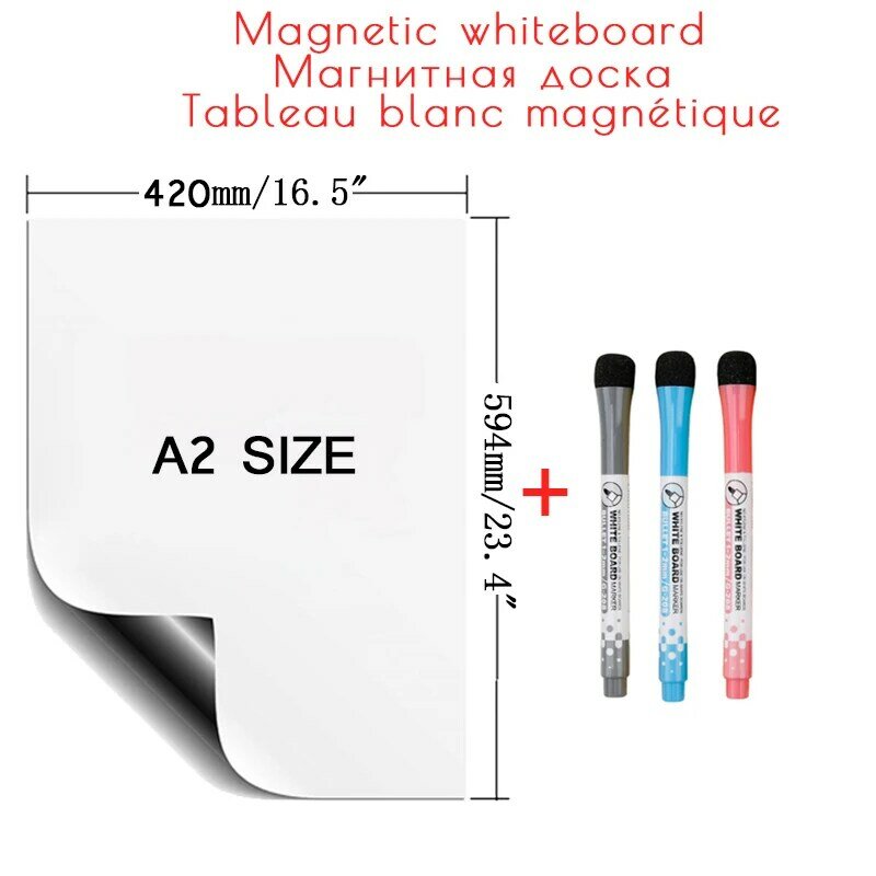 Tablero magnético para refrigerador, pizarra blanca, marcador, tablero de mensajes borrable, tablero de escritura para práctica de enseñanza de oficina