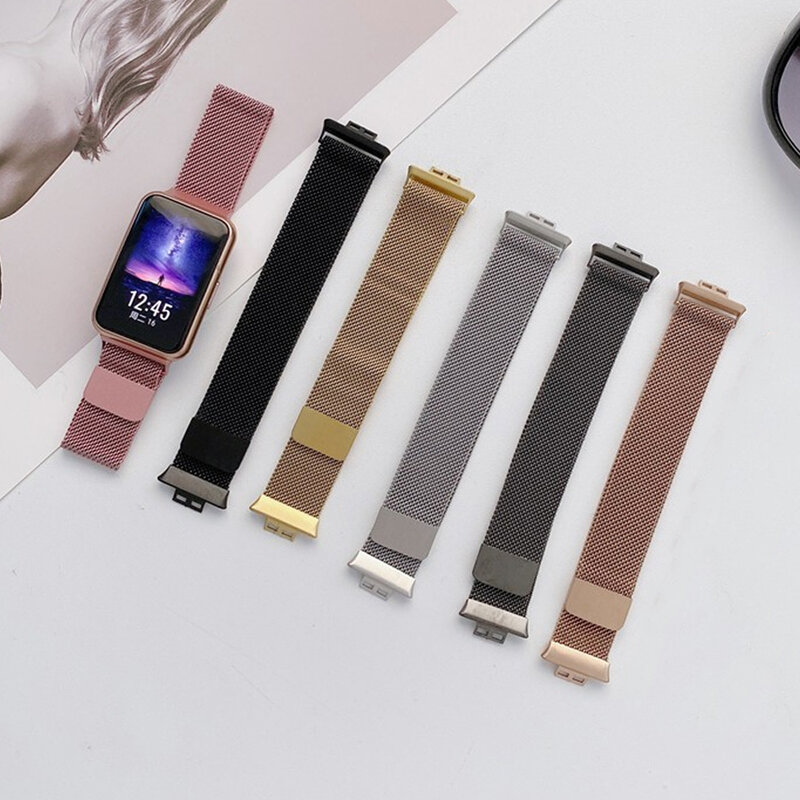 Bracelet magnétique en acier inoxydable pour montre Huawei, 2 accessoires, boucle de ceinture, métal, nouveau