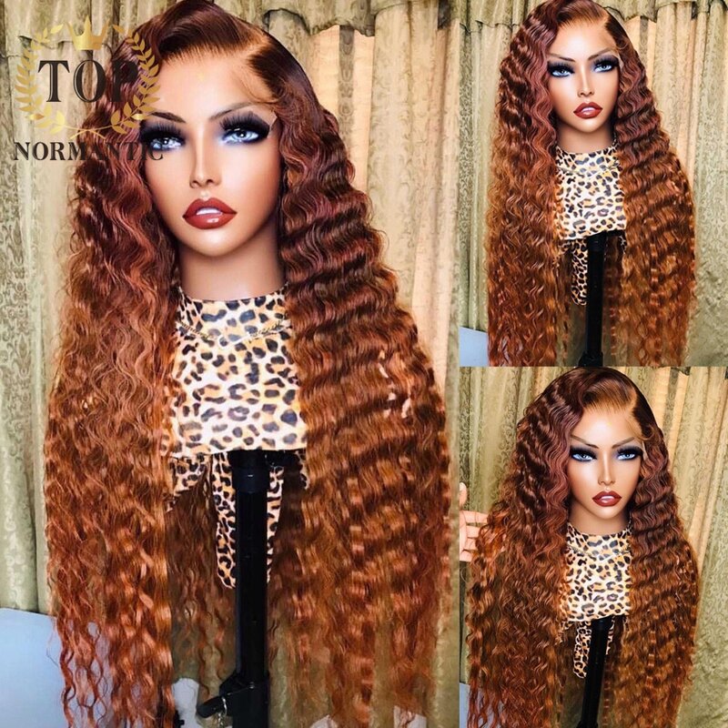 Topicimantic-Perruque Lace Front Wig Remy Brésilienne Naturelle, Cheveux Humains, Deep Wave, 13x4, 4x4, Pre-Plucked, Délié, Document Ombré
