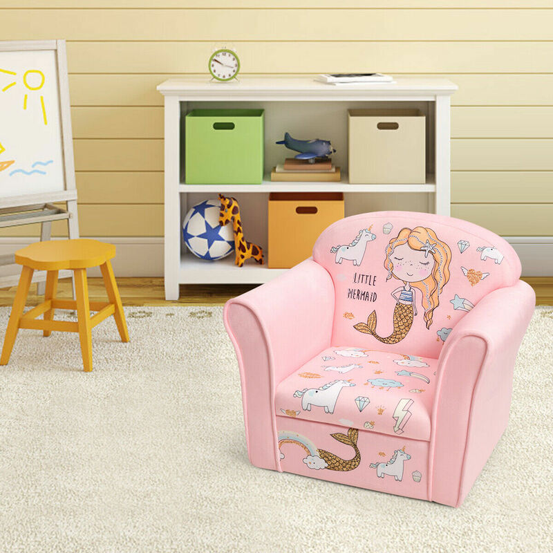 Kids Mermaid Sofa Children Armrest Couch Upholstered Chair Toddler Furniture  HW65602
