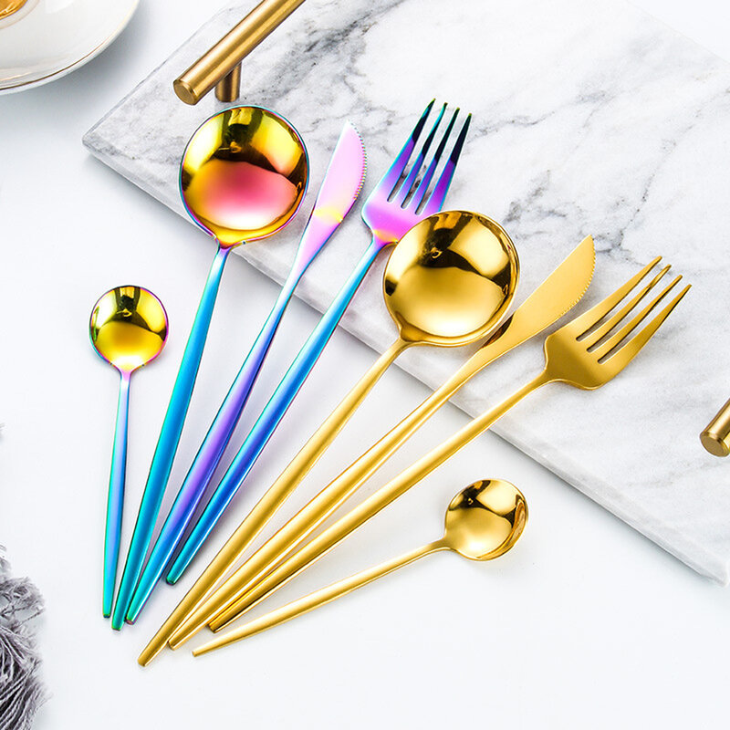 24pcs Gold Dinnerware Set Stainless Steel Tableware Knife Fork Spoon Luxury Cutlery Set Gift Box Flatware Utensils For Kitchen