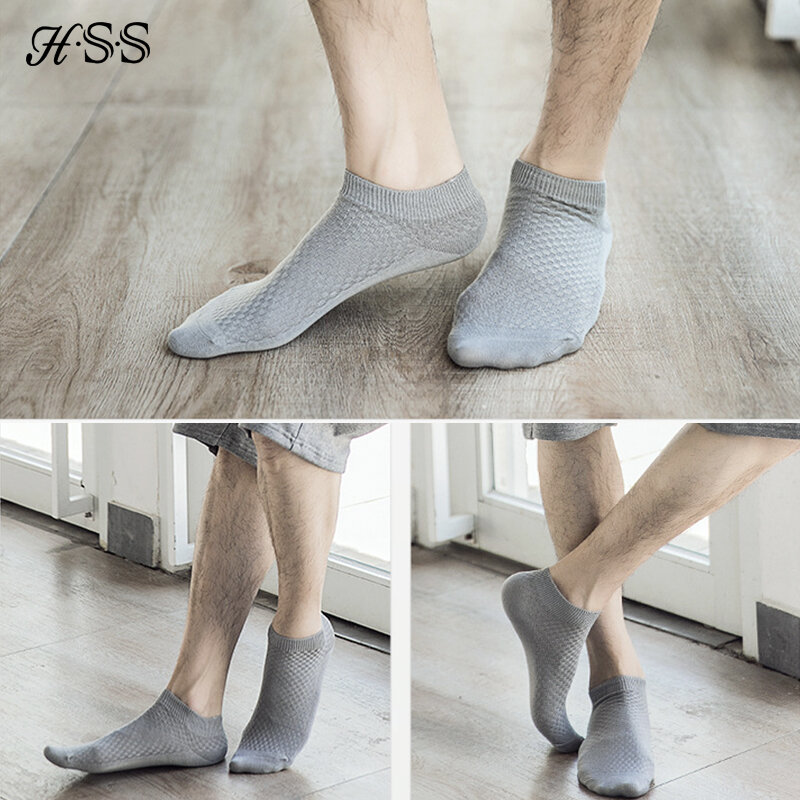 HSS-calcetines tobilleros cortos de fibra de bambú para hombre, medias transpirables de alta calidad para negocios, verano e invierno, 5 pares por lote