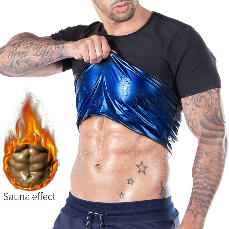 Mężczyźni kombinezon do sauny ciepło pułapka Shapewear pot urządzenie do modelowania sylwetki kamizelka szczuplejsze Saunasuits kompresja termiczna Top Fitness Workout Shirt