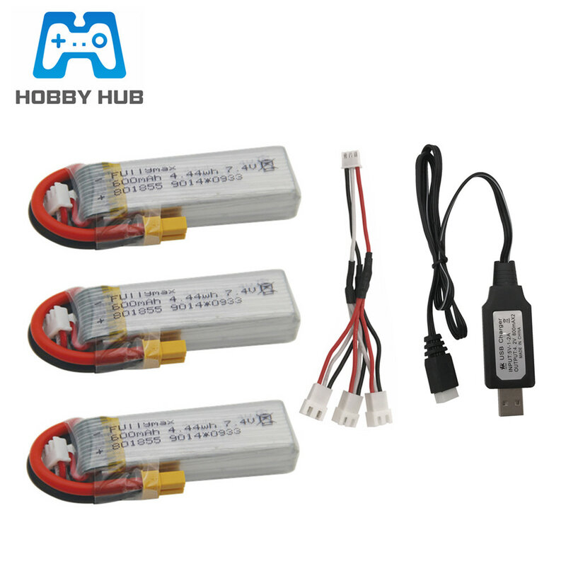 7.4V 600mAh Lipo Battery and USB Charger For XK K130 RC drone Spare Parts 2s 7.4v drone battery with XT30 plug