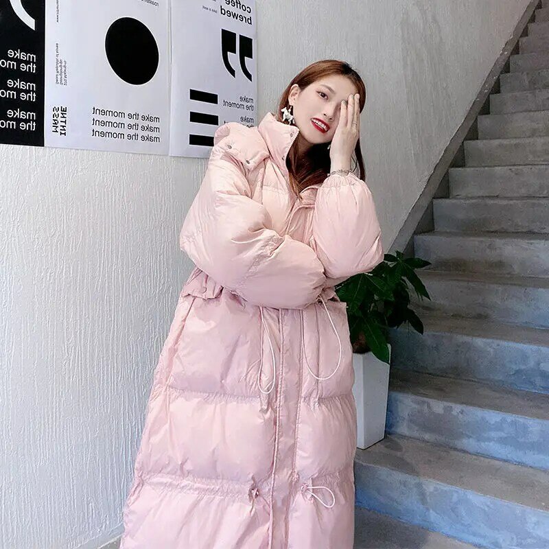 2021 New Winter Korean Mid-length Down Jacket Women Fashion White Duck Down Waist Loose Hooded Puffer Jacket Women  JK1456