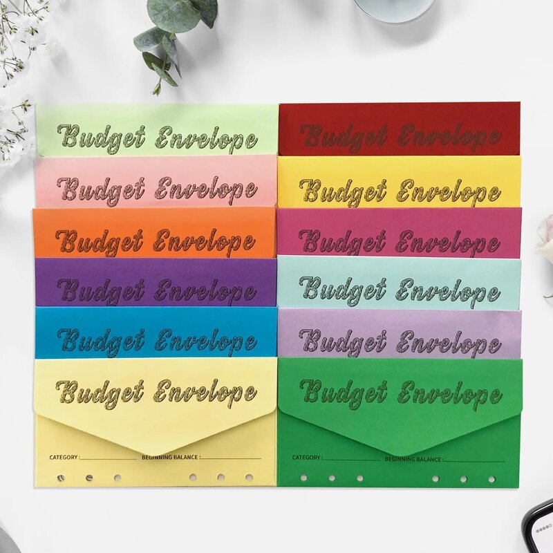 Sistema de presupuesto para guardar dinero en efectivo, sobres de depósito de ahorro en 12 colores, organizador de efectivo, gastos de pago