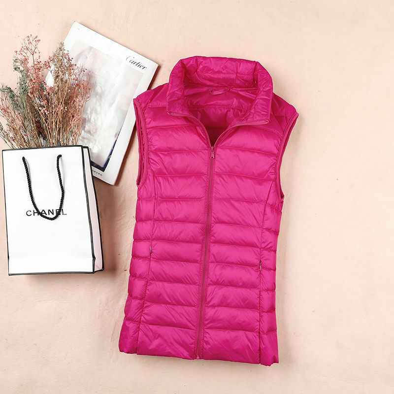 Chaleco ligero y a la moda para mujer, chaqueta de plumón, chaleco informal de moda con bolsillo, chaleco de plumón de pato blanco, 2022