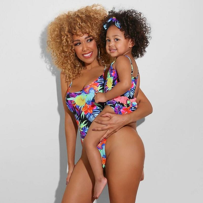 Family Matching Swimwear Mommy and Me Ruffle Pineapple Print One-Piece Swimsuit