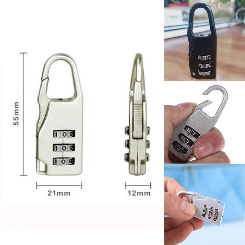 Keamanan 3 Kombinasi Koper Campuran Seng Travel Tas Koper Kotak Perhiasan Alat Peti Kode Kunci Gembok Ritsleting Kunci Gembok