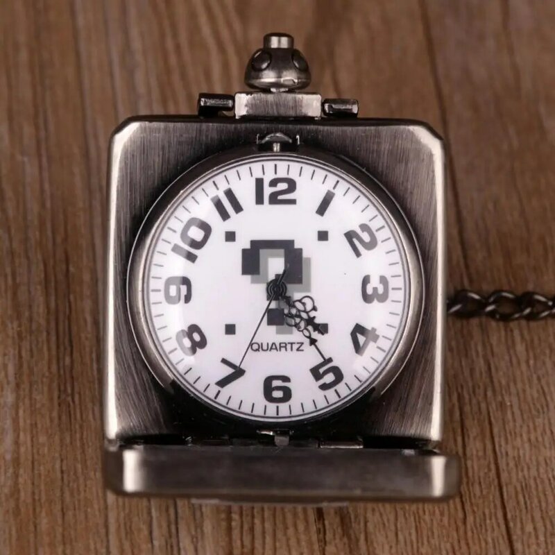 นาฬิกาพกดีไซน์เป็นเครื่องหมายคำถามวินเทจจี้สตีมพังค์ทรงสี่เหลี่ยมของขวัญสำหรับผู้ชายผู้หญิงพร้อมโซ่