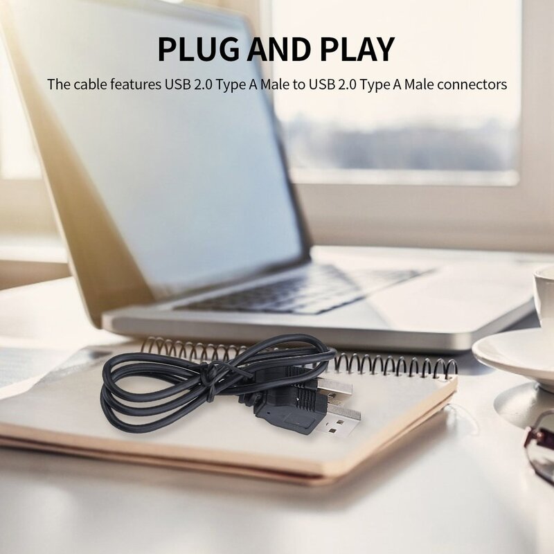 สีดำ400มม.(L) USB 2.0ชาย-ชาย Connector อะแดปเตอร์ข้อมูลสายเคเบิลสายไฟตัวเชื่อมต่อสำหรับ PC โทรศัพท์สมาร์ท