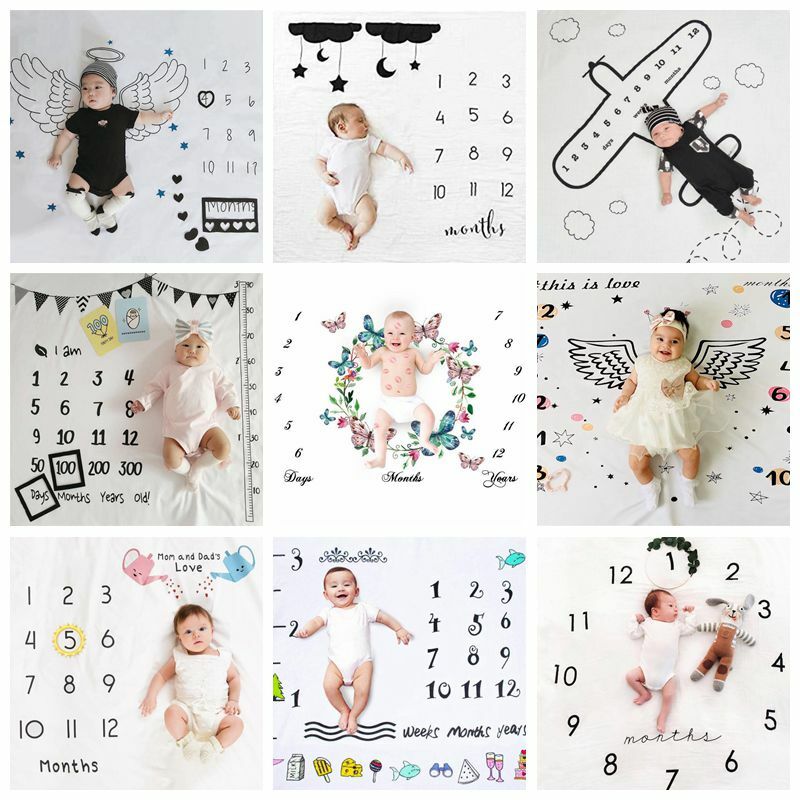 Cartoon wzór niemowlę koce dla dzieci Milestone rekwizyty fotograficzne tło zagraj w maty tkaniny kalendarz akcesoria fotograficzne