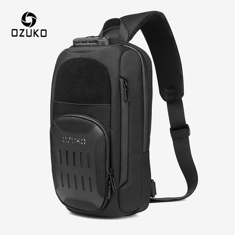 OZUKO-다기능 남성 가슴 가방, 도난 방지 숄더백, 남성 USB 충전 슬링 메신저 가방, 여행용 방수 크로스바디 백