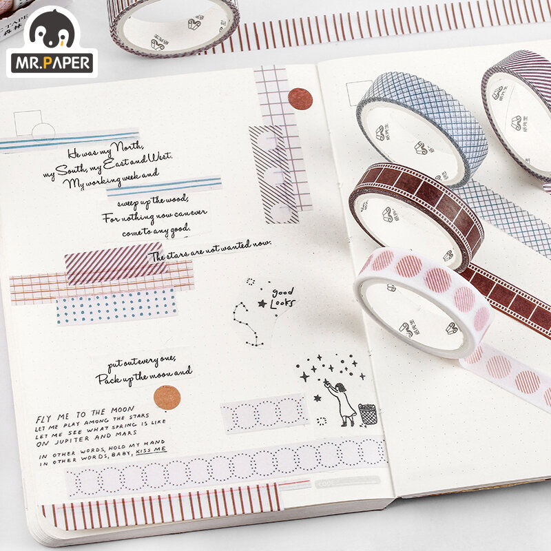 Mr.Paper 5pcs/box 8 Design Salt Forest Series Spots Color Scrapbook Cut-off Rule Washi Tape Deco Masking Tapes