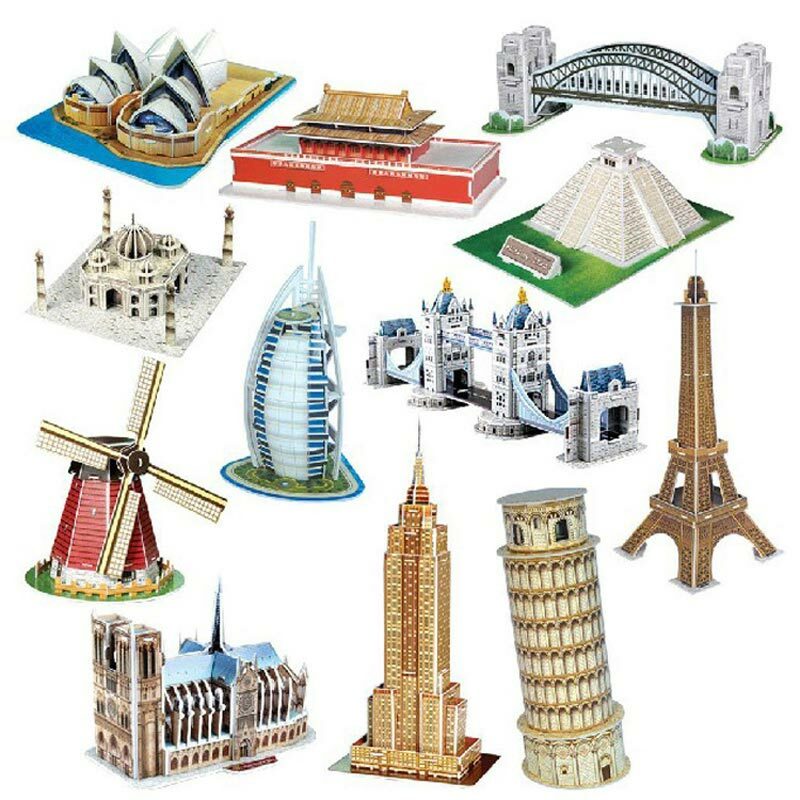 Carboard 3D Paper Building Puzzle Model Toys World Souvenir Tower Bridge White House Notre Dame Tour Eiffel for Kids 6 Years