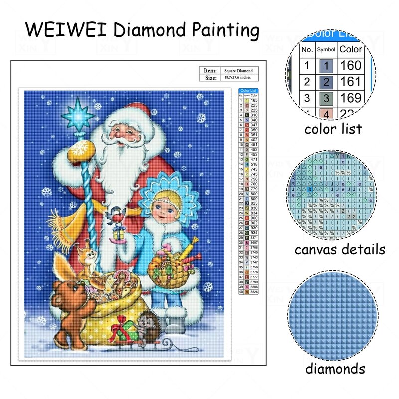 Weiwei diamante mosaico papai noel redondo quadrado completo ponto cruz pintura diamante de natal para adultos diy artesanato para decoração
