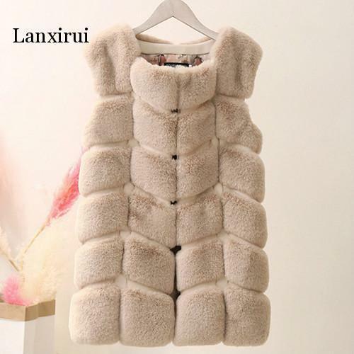 Lanxirui-Chaleco de piel sintética para mujer, chaqueta sin mangas para otoño e invierno, abrigo informal de piel cálida, abrigos rosas