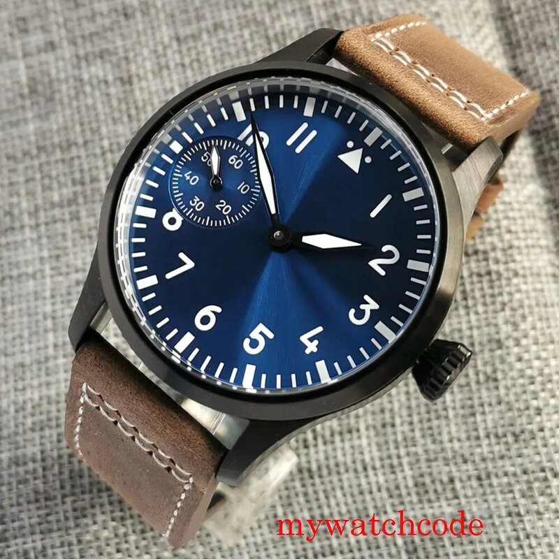 Mechanical Asian 6497 42mm Hand Winding Bronze Coated Men's Wristwatch Sapphire Glass Luminous Marks Leather Strap