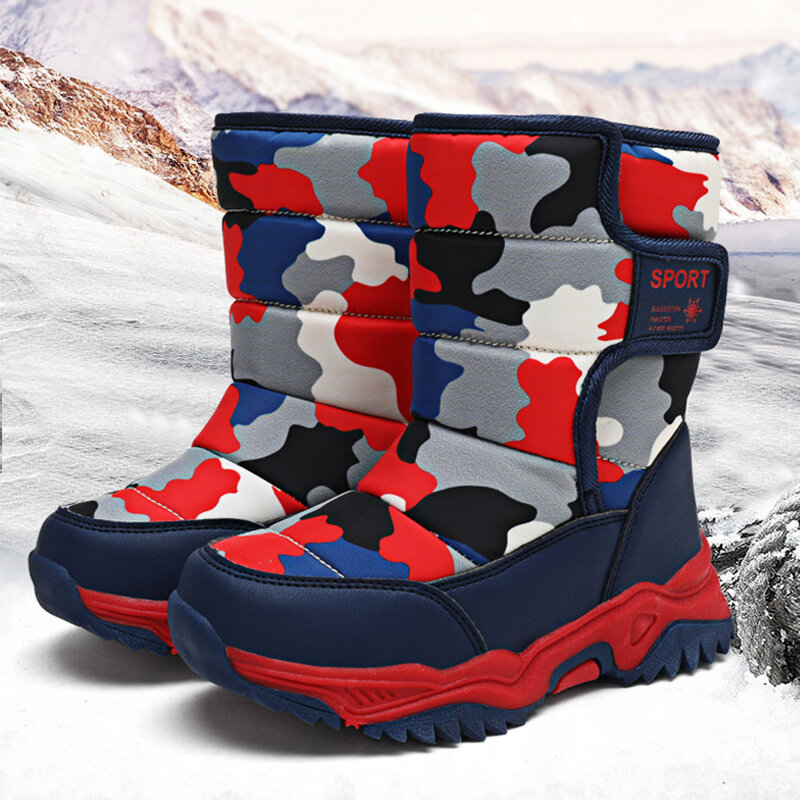 Zapatos de invierno para niños y niñas, botas de nieve de goma para niños pequeños, zapatillas de deporte de algodón impermeables, cálidas e informales, 2021