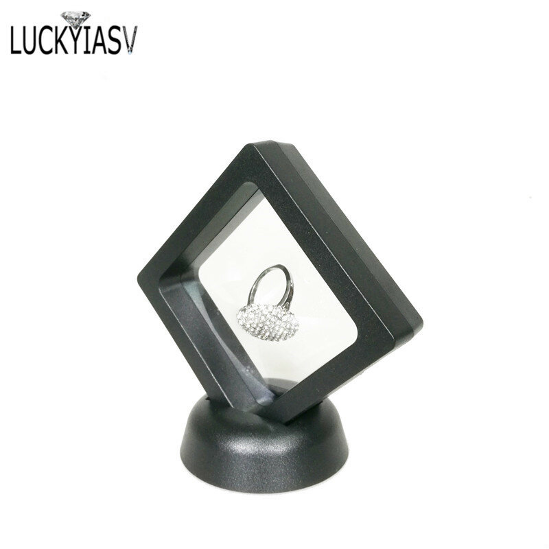 Zwart Wit Plastic Opgeschort Drijvende Display Case Oorbel Coin Gems Ring Sieraden Opslag Huisdier Membraan Standhouder Box 7*7*2Cm