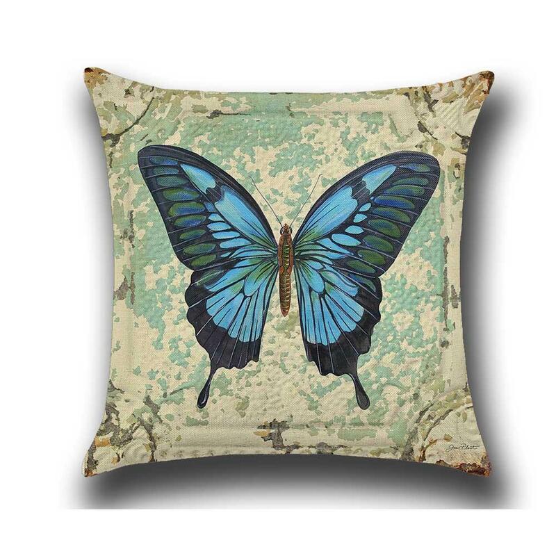 Funda de cojín de algodón y lino con estampado de mariposa, funda de almohada decorativa bonita para sofá y coche