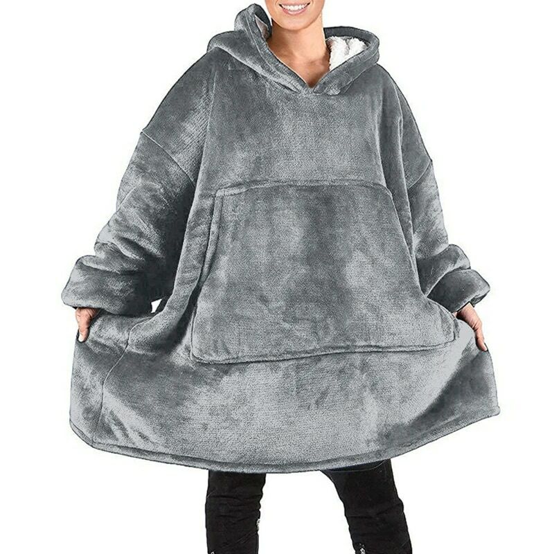 Hoodies de lã grandes para mulheres, moletom quente, manga comprida, bolso grande, pulôveres grossos, casaco outwear, XZ685, outono e inverno