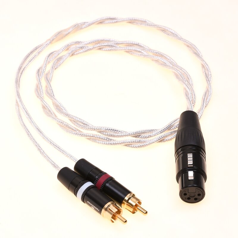 Dual RCA macho para XLR fêmea equilibrado adaptador de áudio prateado cabo protetor, 4Pin