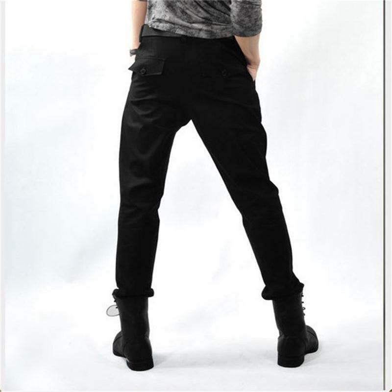Celana Pria Mode Musim Semi dan Gugur Celana Kaki Kecil Kasual Celana Bot Celana Pof untuk Pria Plus Gaya Yamamoto Hitam