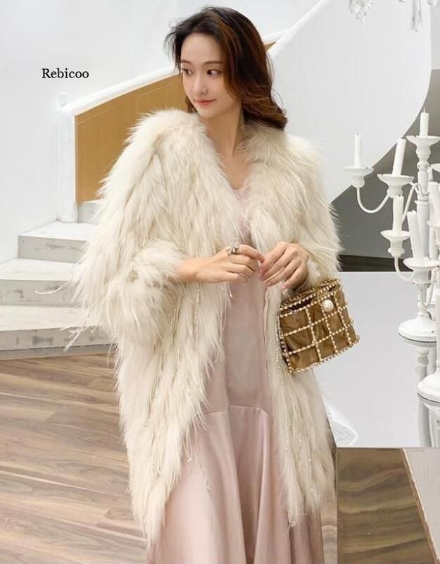 女性のための短い毛皮のコート,偽のアライグマの毛皮のコート,無地,ゆったりとした,ファッショナブルな新しい冬のコレクション