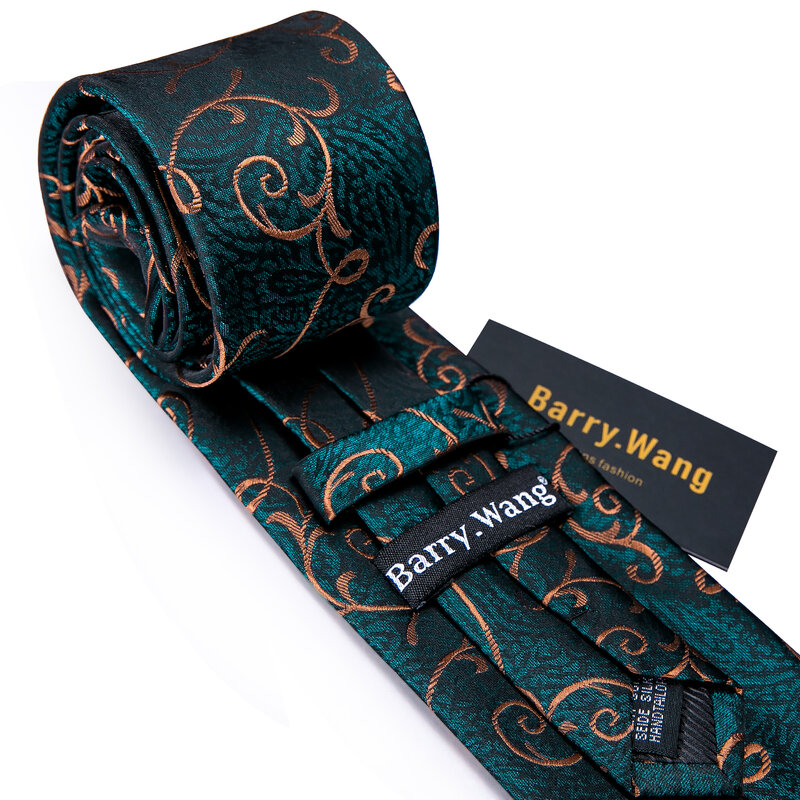 Barry Wang – ensemble de cravates Jacquard pour hommes, 8.5cm, à la mode, motif Floral, vert, en soie, pour mariage, Business, mouchoir, boutons de manchette, FA-5283