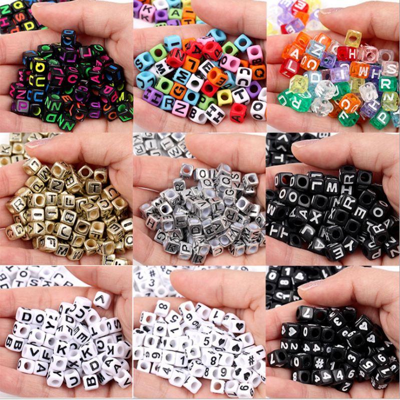 Grânulos acrílicos quadrados para fazer jóias, 19 cores, misturados, diy, diy, diy, pulseira, colar, acessórios, 100 pcs/set