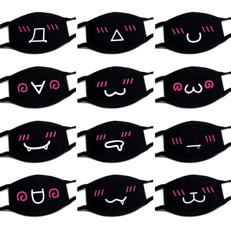 Czarna maska Unisex Winter Warm pogrubienie pół maska do pielęgnacji twarzy i ust bawełna Cartoon wzór anti-kurz anti-respirator czarna maska Kpop