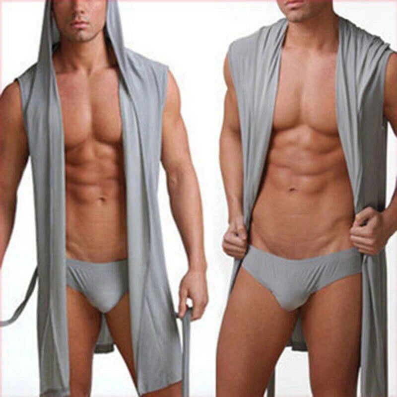 Bata de baño con capucha para Hombre, pijama Sexy, camisón de talla grande, gran oferta