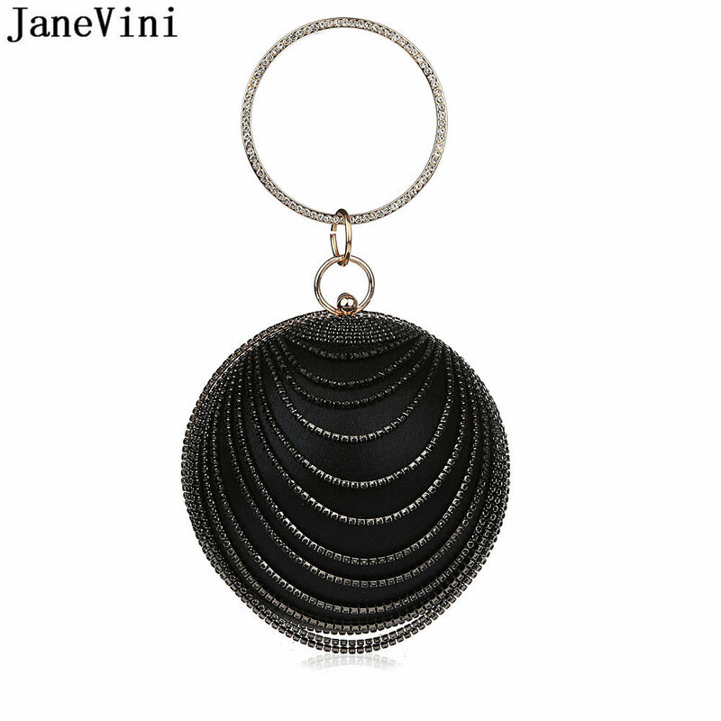 JaneVini-Bolso de mano de lujo para mujer, cartera de mano para boda, redondo, esférico, con cuentas de diamantes, para Banquete de moda