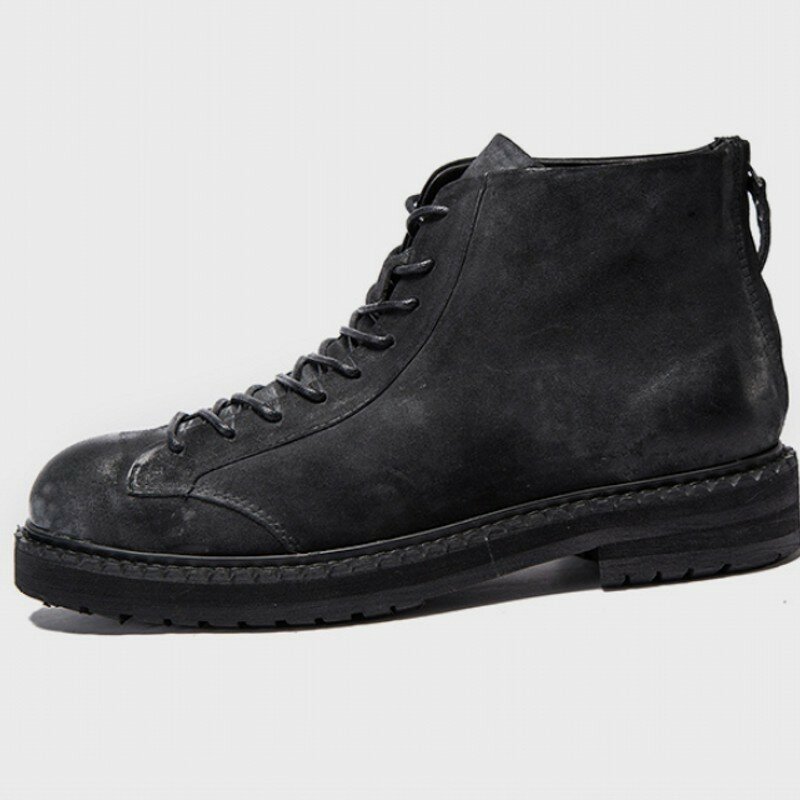 Botas feitas à mão dos homens inglaterra estilo retro zíper de couro genuíno alta superior sapatos masculinos dedo do pé redondo qualidade plataforma ankle boots