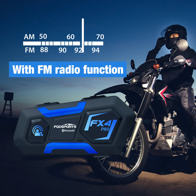 Fodsports 2 chiếc FX4 Pro Mũ bảo hiểm Intercom Mũ bảo hiểm Xe máy Tai nghe Bluetooth 1000m Intercomunicador 4 Riders Nói cùng lúc với Đài FM