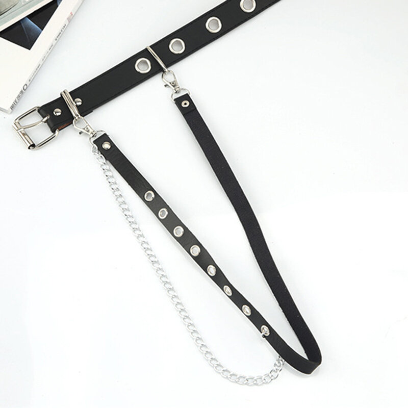 Cinturón de cadena ajustable Unisex para mujer, cinturón Punk Hip-hop con cadena, cinturón de cintura de cuero gótico para mujer, cinturón Punk femenino, 1 pieza