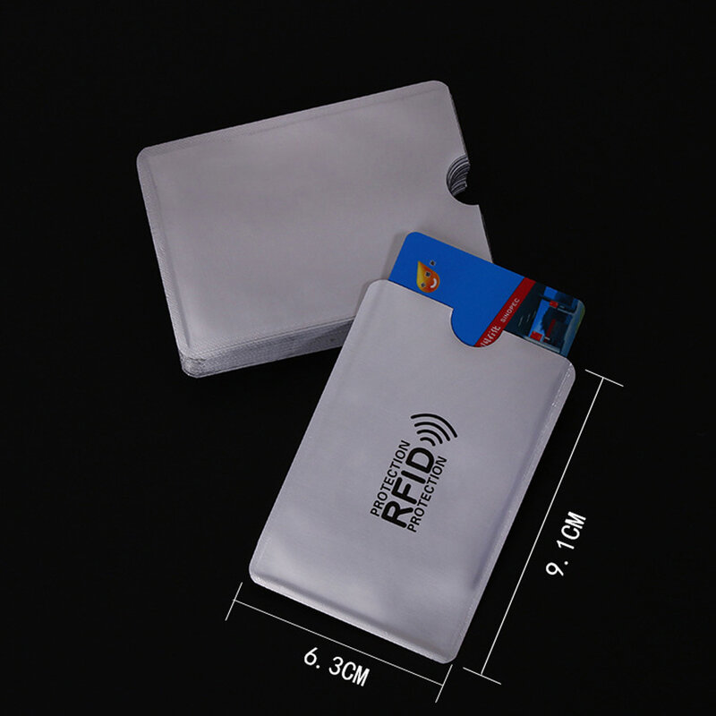 ปลอกแขนป้องกันการสแกนบัตร RFID 1ชิ้น/ล็อตกระเป๋าใส่บัตรเครดิตป้องกันบัตรธนบัตรอะลูมิเนียม6.3*9.1ซม.